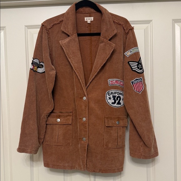 POL Jackets & Blazers - POL Brown Corduroy Patch Pocket Blazer with Applied Patches